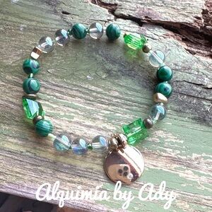 Alquimia Green malachite and gold Charm Bracelet